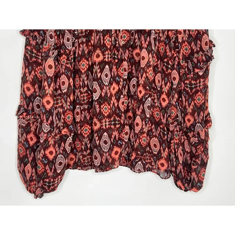 Ulla Johnson Miray Silk Horizon Long Sleeve Ruffle Trim Blouse Garnet Women's 2 - Picture 5 of 14